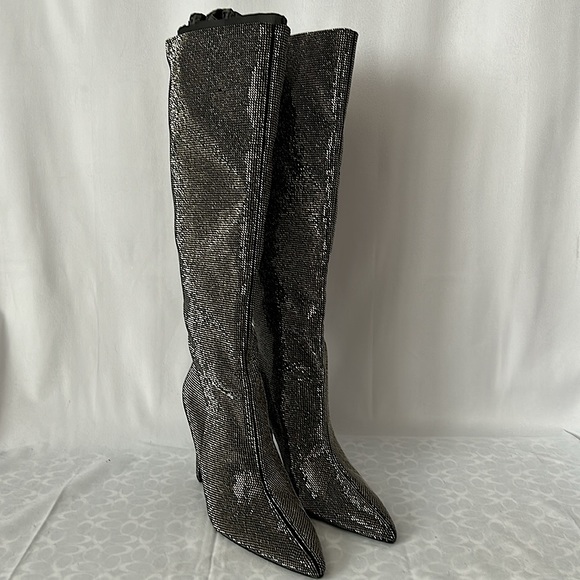 Zara Shoes - Zara NWT Sexy Silver Glittery Tall Heeled Boots Shoes **Size 42/US Size 11**🔥🔥